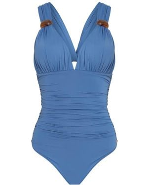 Brigitte Bardot Eli Gesmockt Badpak Met V-Hals - Blauw