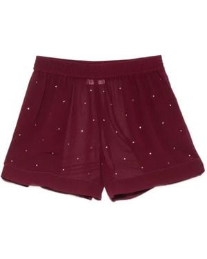 MC2 Saint Barth Meave Crystal-Embellished Elasticated-Waist Shorts - Red