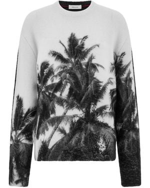 Ferragamo Palm Tree-Print Crew-Neck Jumper - Grey