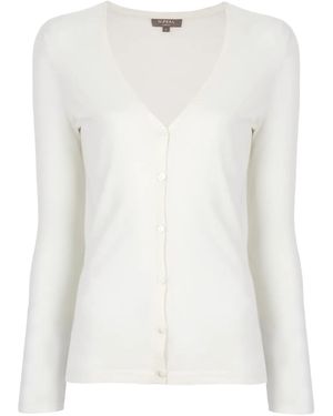 N.Peal Cashmere Superfine V-Neck Cardigan - White