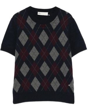 Tory Burch Argyle Short-Sleeve Top - Black