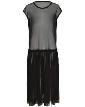 Yohji Yamamoto Gathered Mesh Midi Dress - Black