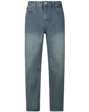 Daily Paper Uomo Monogram-Pattern Faded Jeans - Blue