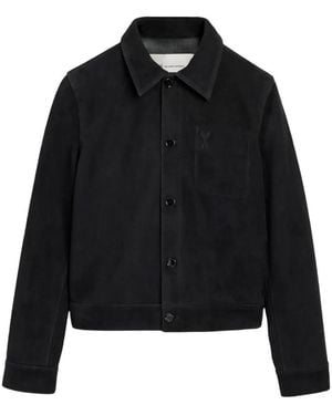 Ami Paris Veste En Cuir Suédé Avec Ami De Cœur En Relief - Noir