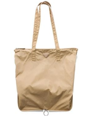 Prada Borsa Tote Re-Nylon Con Pendente - Neutro
