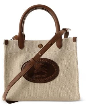 Burberry Mini Clovelly Logo-Patch Leather-Trim Tote Bag - Natural