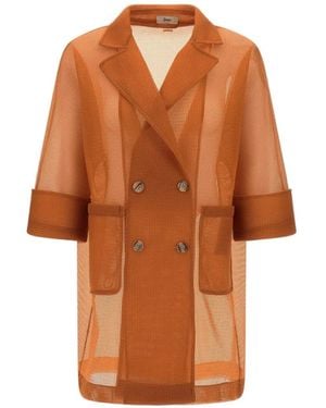 Herno Double-Breasted Mesh Coat - Orange
