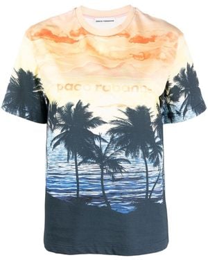 Rabanne Graphic-Print Organic Cotton T-Shirt - Blue