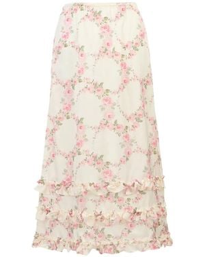 Simone Rocha Floral-Print Ruffled Midi Skirt - White