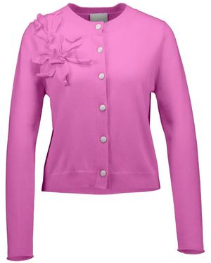 Allude Floral-Appliqué Button Cardigan - Pink
