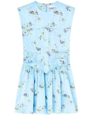 Ganni Floral-Print Mini Dress - Blue