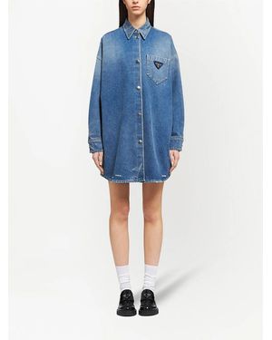 prada denim shirt dress Prada Oversized Denim Shirt Dress in Blue