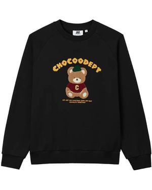 Chocoolate Bear-Patch Long-Sleeve Sweatshirt - Black