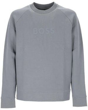 BOSS Crewneck Sweatshirt With A Puffed Logo - Gray