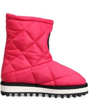 Dolce & Gabbana Quilted Logo-Patch Boots - Pink