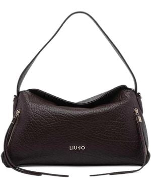 Liu Jo Pebbled-Effect Logo-Plaque Tote Bag - Black