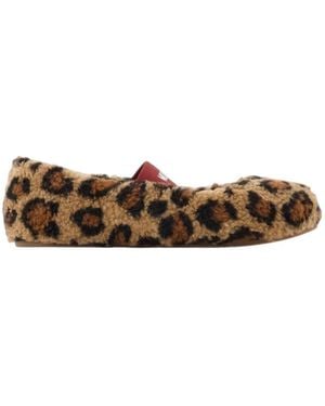 Moon Boot Leopard-Print Shearling Ballet Flats - White