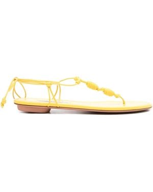 Aquazzura Oaxaca Knotted Leather Flat Sandals - Metallic