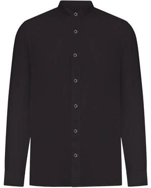 120% Lino Band-Collar Linen Shirt - Blue