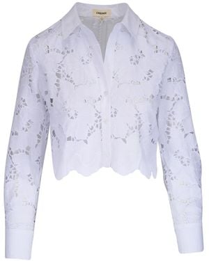 L'Agence Embroidered Cropped Shirt - Blue