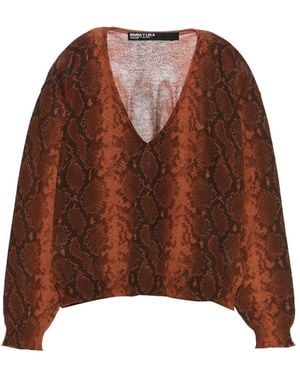 Bimba Y Lola Caramel Snake V-Neck Jumper - Brown