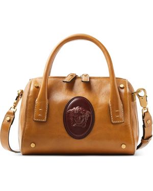 Versace Roomy Small Leather Boston Bag - Brown