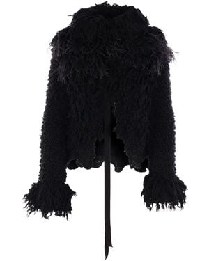 Ann Demeulemeester Feather-Trim Jacket - Black