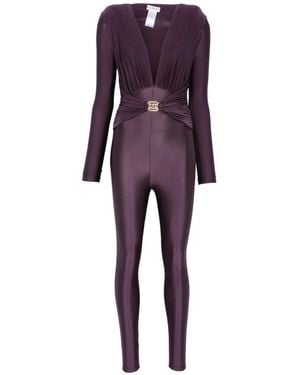 Mazzei Plunging Ruched Jumpsuit - Purple