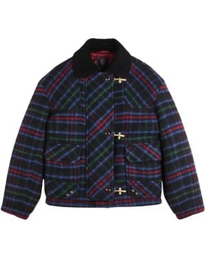 Fay Tartan-Check Toggle-Fastening Jacket - Blue