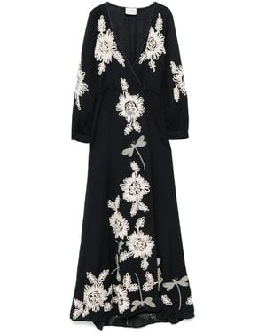Forte Forte Maxikleid Mit Blumenstickerei - Schwarz