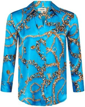 L'Agence Chain-Print Three-Quarter Sleeve Shirt - Blue