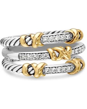 David Yurman 18Kt And Sterling Petite Helena Wrap Three Row Diamond Ring (12Mm) - Metallic