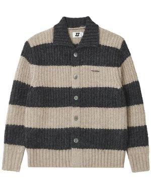 Izzue Striped Ribbed-Knit Cardigan - Grey