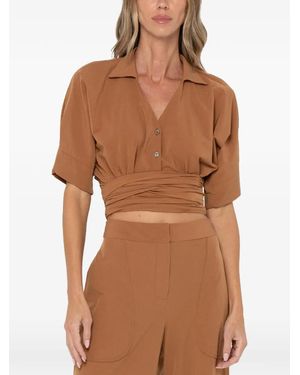 JBQ Halle Wrap-Around Cropped Blouse - Brown