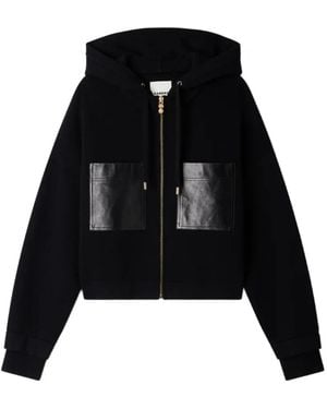 Sandro Hooded Cardigan With Leather Trim - Black