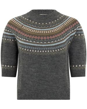 Weekend by Maxmara Kurzärmeliges Fair-Isle-T-Shirt - Grau