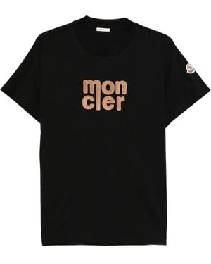 Moncler Cotton T-Shirt With Ribbed Crew Neck And Teddy Logo Patch - Black