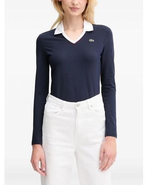 Lacoste V-Neck Collared Top - Blue