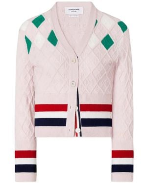 Thom Browne Cardigan En Maille Pointelle À Motif Losanges - Blanc