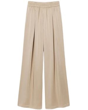 Lacoste Elasticated Pleated Palazzo Trousers - Natural