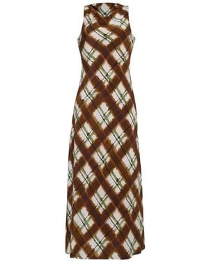 Cara Cara Plaid-Print Cowl-Neck Midi Dress - White