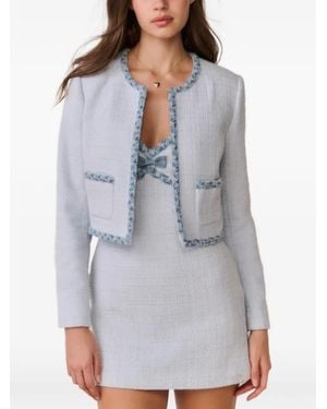 LoveShackFancy Azula Bouclé Denim-Trim Jacket - Grey