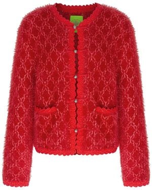 Shanghai Tang Metallic-Effect Tweed Cardigan - Red