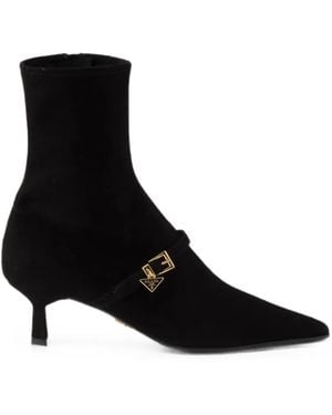 Prada Stretch Suede Booties - Black
