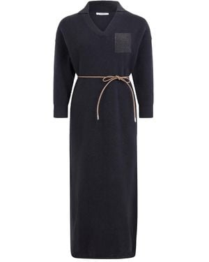 Peserico V-Neck Ribbed Maxi Dress - Blue