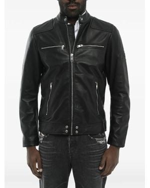 DIESEL Embossed-Logo Leather Jacket - Black