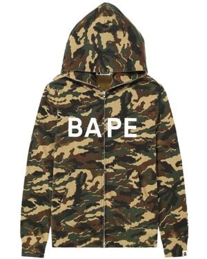 A Bathing Ape Glitch Camouflage-Print Logo-Print Hoodie - Green
