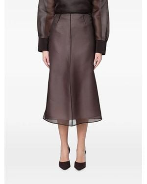 Agnona Silk Midi High-Waisted Skirt - Brown