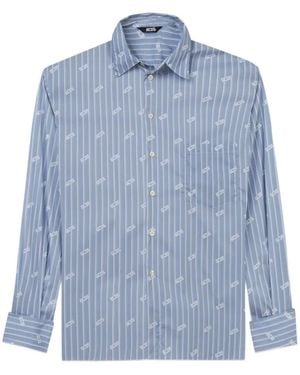 Gcds Pinstripe Logo-Pattern Shirt - Blue