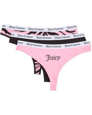 Juicy Couture Tiger-Print Logo-Waistband Thongs (Set Of Three) - Pink